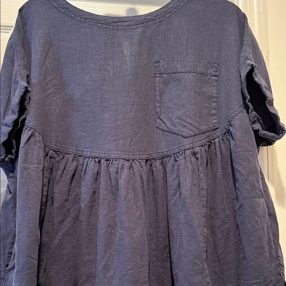 We The Free Navy Oversized Small Babydoll Flowy Relaxed Fit Pockets Linen Blend - Picture 12 of 15